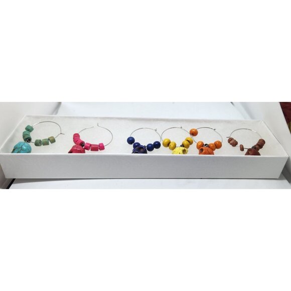 Colorful Skull Wine Glass Charms Set Of 6 Multicolor Bead Drink Markers With Box - Picture 5 of 6